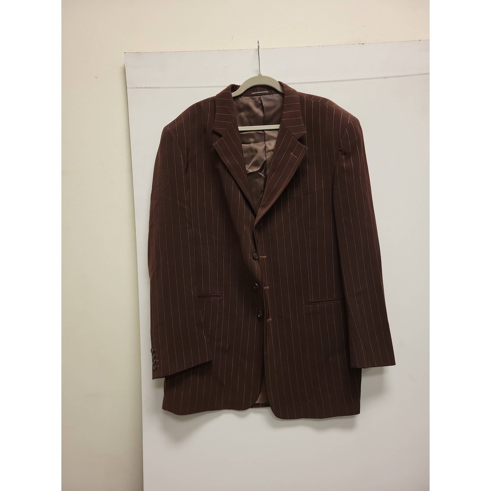 VICCI UOMO‎ Mens Blazer Brown Striped Two Button Jacket Size 46L Italian Design